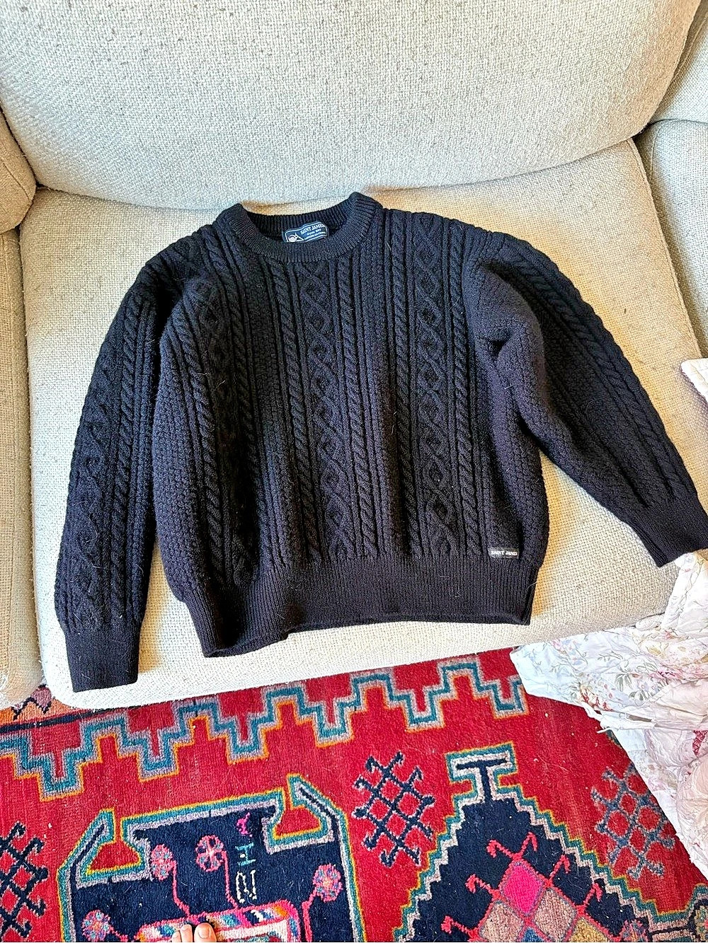 Saint James Cable Knit Fisherman Sweater – Navy – 100% Wool – Made in France
